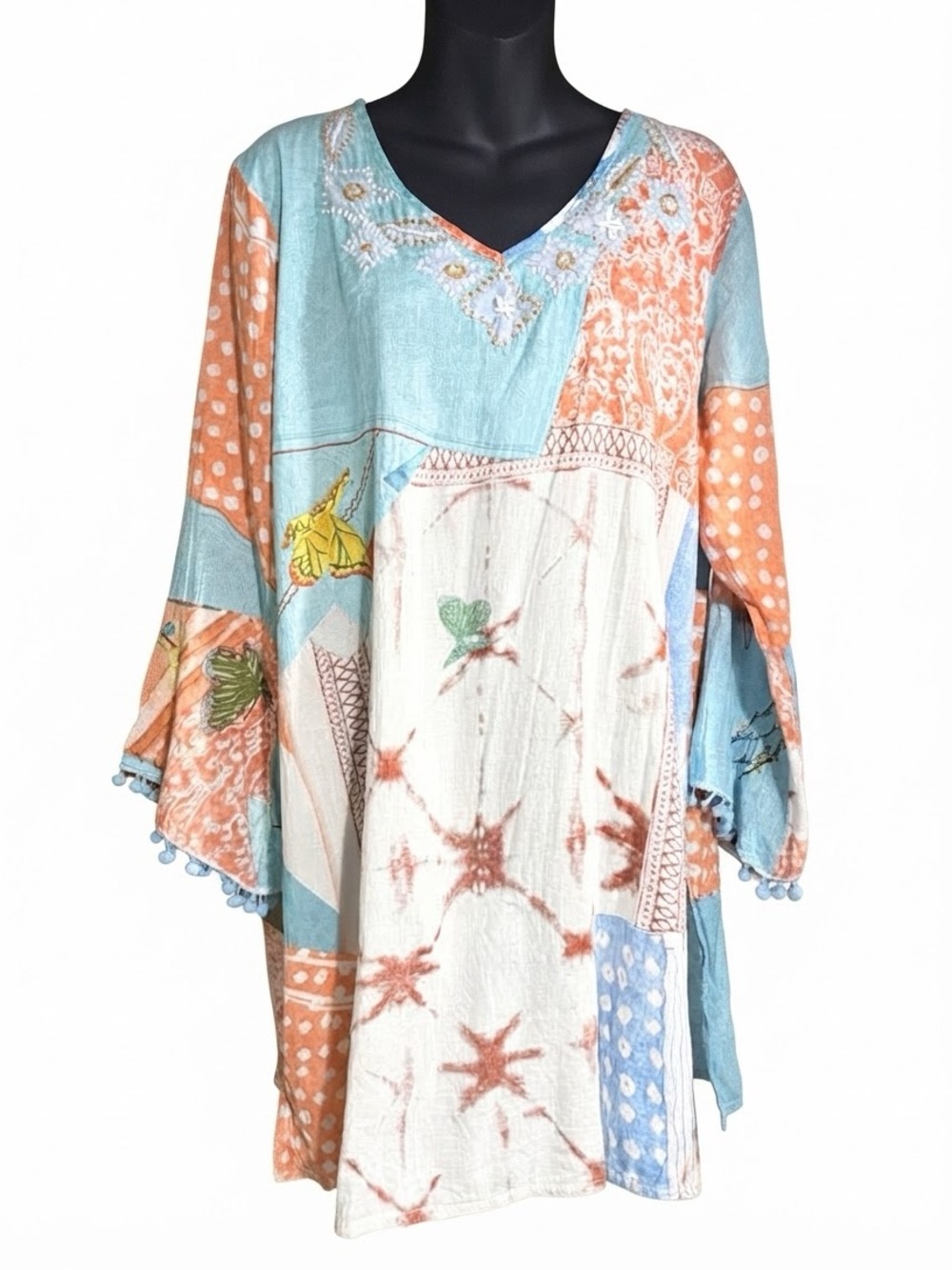 Debbie Katz bohemian-style patchwork tunic cover-up / dress large d6